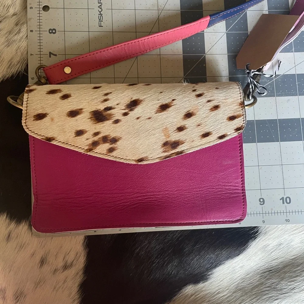 New Leather Crossbody Bag Colorful Strap Hair‎ On Hide Magenta Small Purse